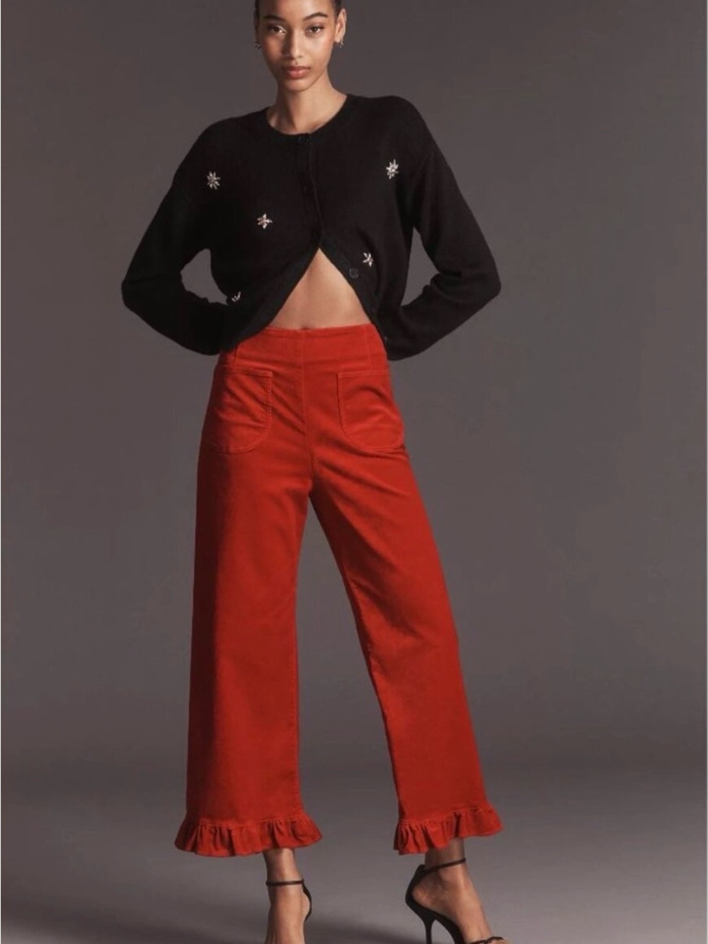 NWT Anthropologie The Colette size 24  Velvet Wide-Leg Ruffle-Hem Pants by Maeve